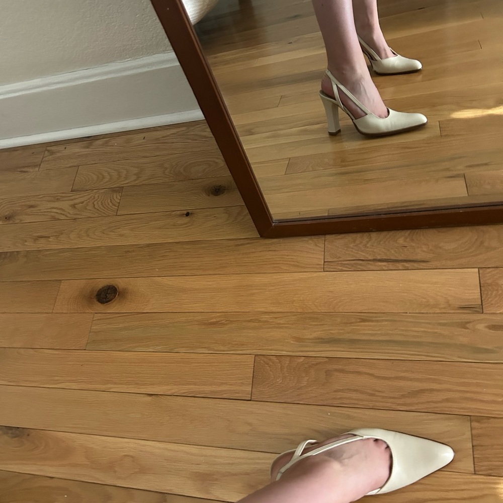 Chic Off-White Italian Leather Slingback Heels